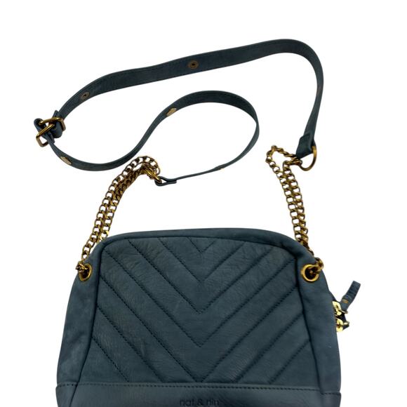 Nat + Nin Blue Rio Classic Quilted Matte Leather Crossbody Bag with Chain Strap - Picture 2 of 11